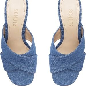 NWT| SCHUTZ | Blue Denim Callie Glam Heels |Size 9B